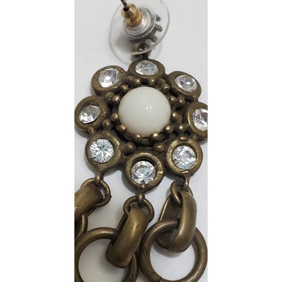 Vintage Gerard Yosca Rhinestone & White Glass Cabochon Designer Earrings - Picture 5 of 5